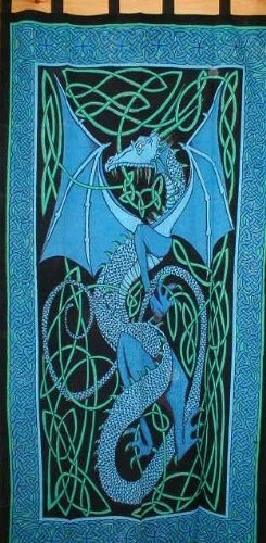 thumbnail interactive-video image 1 of Celtic Dragon Cotton Curtain Drape Panel – 44x88", Green, Traditional, Handmade 1 of 4