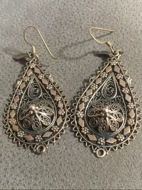 Vintage Hand Crafted Copper Dangle Drop Earrings Non Pierced Screw Back Old