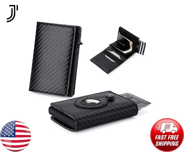 Airtag Wallet Case Genuine Leather Credit Card Holder Magnetic Air Tag Cover