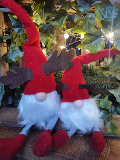 2 x Nordische Weihnachtswichtel 32cm + 42cm Figur Rot Kantenhocker Wichtel Troll