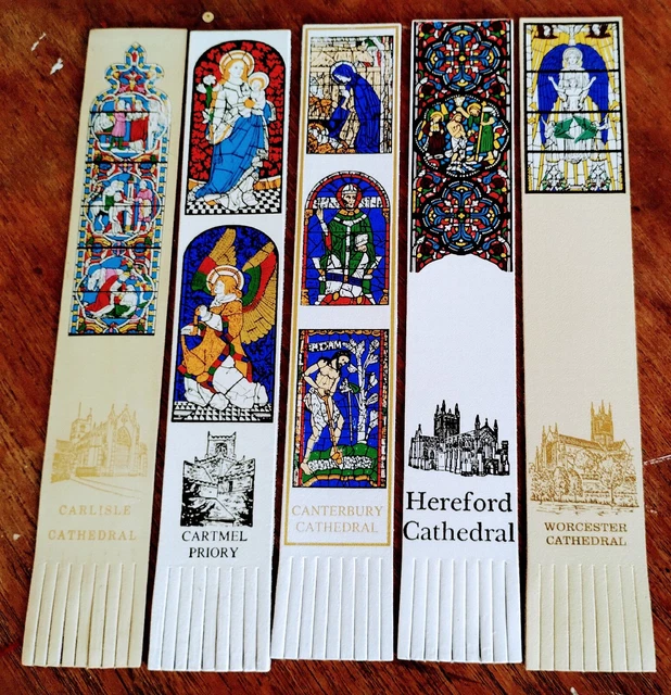 5 X Stained Glass Windows 🪟🪟🪟🪟🪟 Vintage Leather Bookmark Bundle GVC! B70
