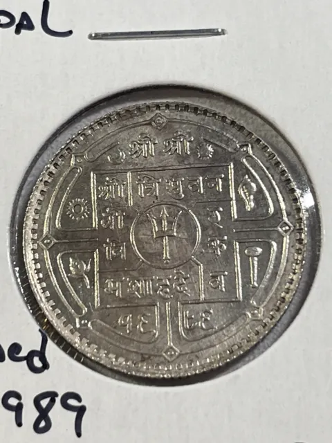 VS 1989 (1932) Nepal 50 Paisa Silver Coin Cleaned