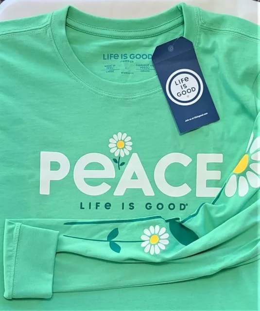 Life Is Good LS Shirt Crusher Tee PEACE DAISIES Flower Green Chest48in Womens XL