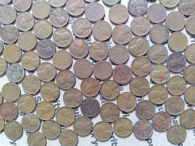 $6.84 copper one cent coins Lincoln Wheat penny lot 1940s pennies pounds P D S 5