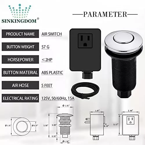 Garbage Disposal Air Switch Kit with Long Button Chrome Brass Cover