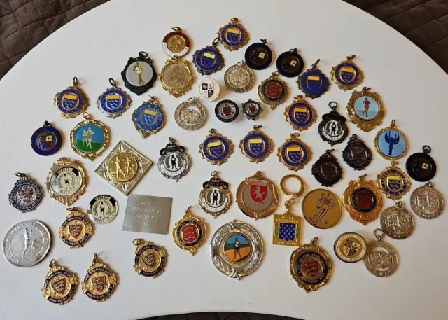 Large Job Lot Over 50+ Athletic And Walking Medals Pins Badges c70s/80s