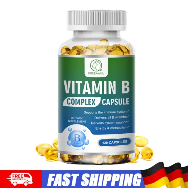 Vitamin B-Komplex 120 Kapseln B1,B2,B3,B5,B6,B7,B9,B12,Immununterstützungspillen