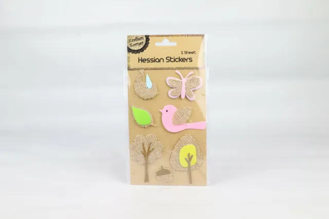 Craft Hessian Stickers Assorted 7pk- Hessian Bird with Pink Hessian Butterfly