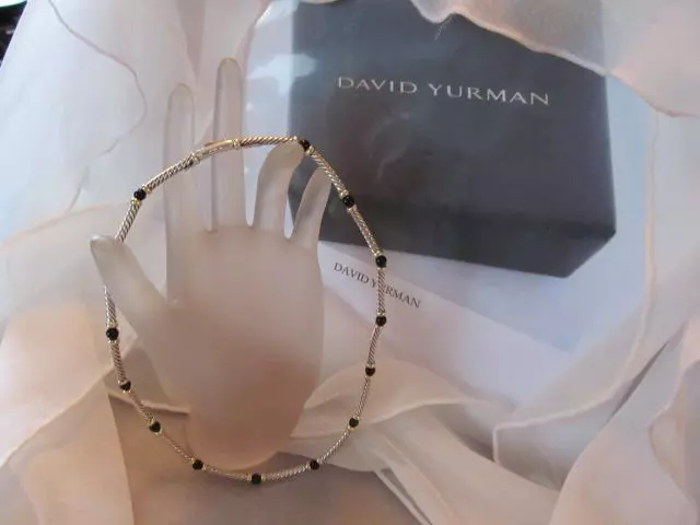 David Yurman Hampton 14K Gold Black Onyx Sterling Silver Choker Necklace 15"