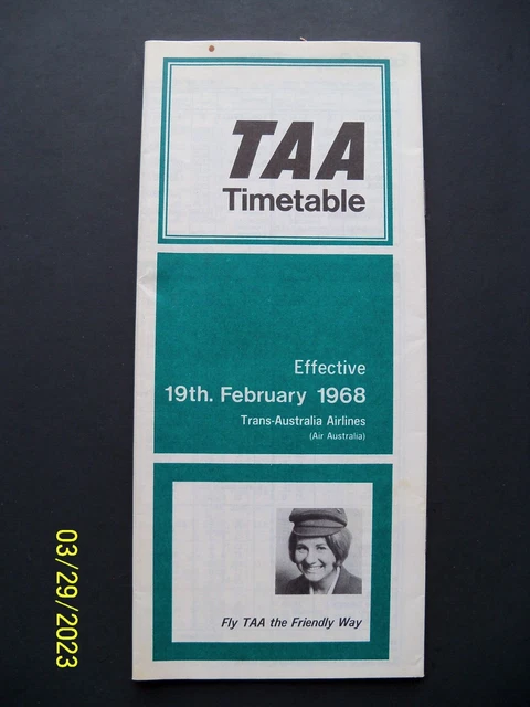 L@@K TAA Trans-Australia Airlines Timetable Effective 2/19/1968
