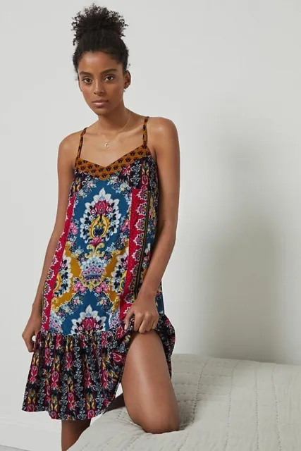 ANTHROPOLOGIE NWT $138 Zadie Velvet Vibrant Ruffle Slip Tank Dress Size Small