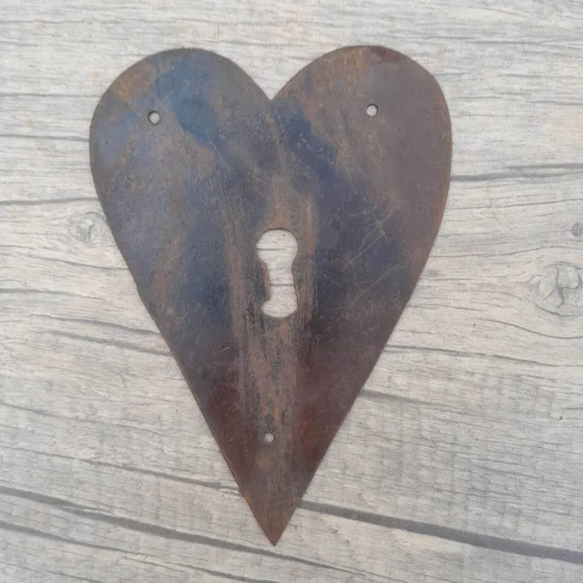 Vtg Iron large handmade heart shape Drawer Dresser Jewelery ESCUTCHEON Key hole