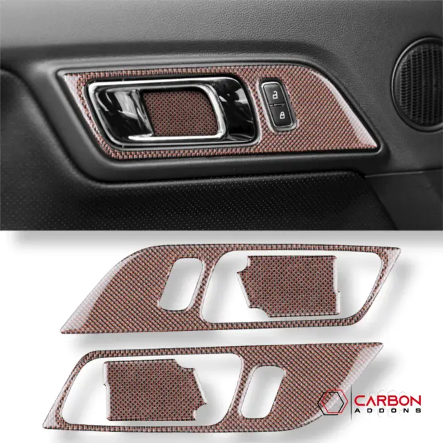 Reflective Carbon Fiber Interior Door Handle Trim Overlay for Ford Mustang 2015-
