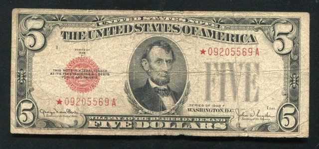 Fr. 1531* 1928-F $5 Five Dollars *Star* Legal Tender United States Note 