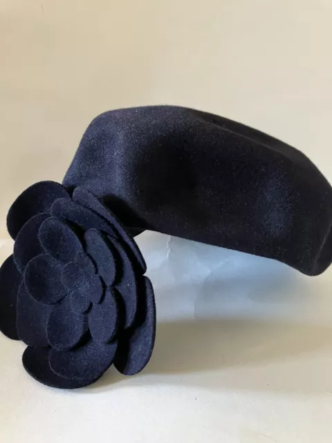 VINTAGE YVES SAINT LAURENT Navy Wool Beret Hat with Flower. As Is. $34. ...