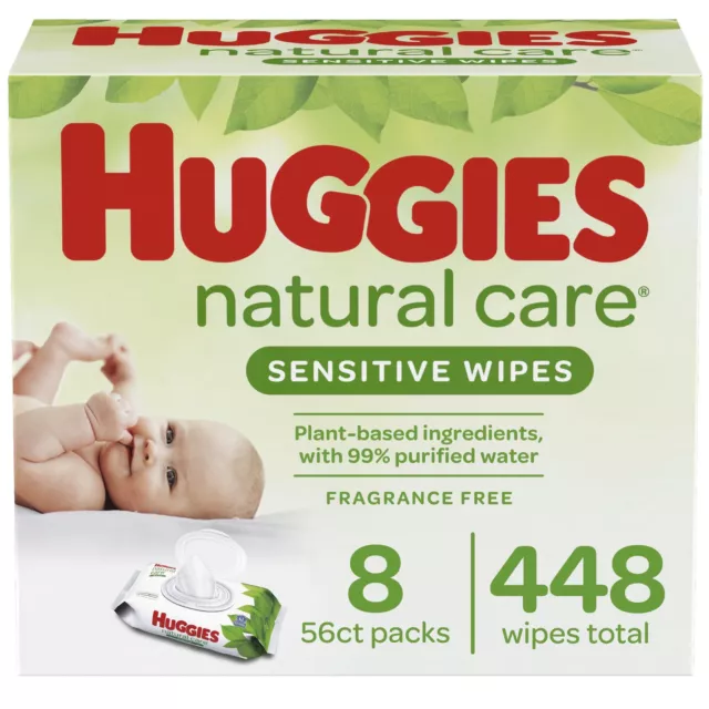 Huggies Natural Care Sensitive Baby Wipes, Unscented, 8 Flip-Top Packs (448 Wipe