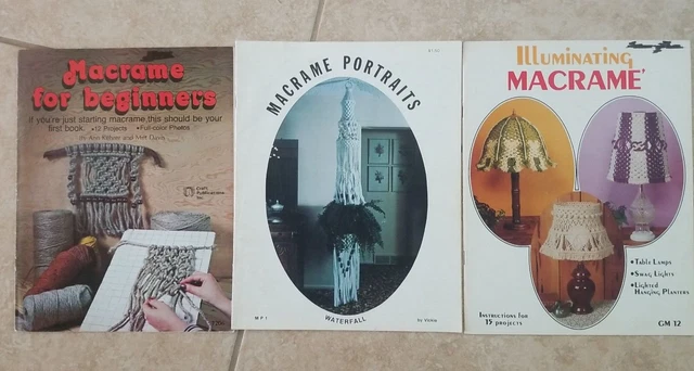 Lot of 3 Vtg Macrame Pattern Books 1970s Retro Lampshades Fabulous Plant Hangers