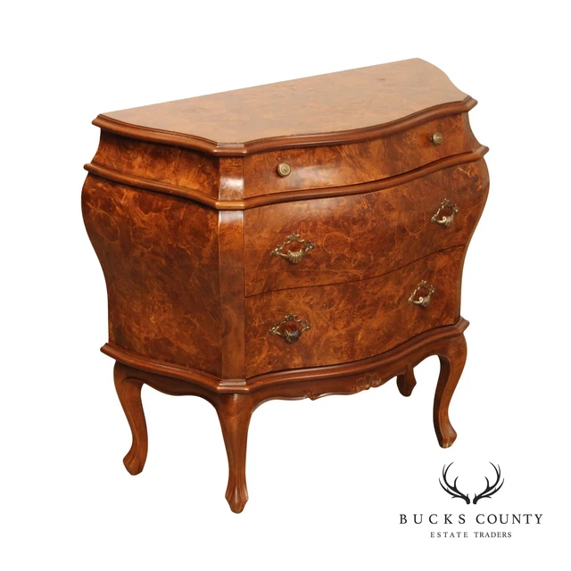 Italian Louis XV Style Burlwood Bombe Chest Commode