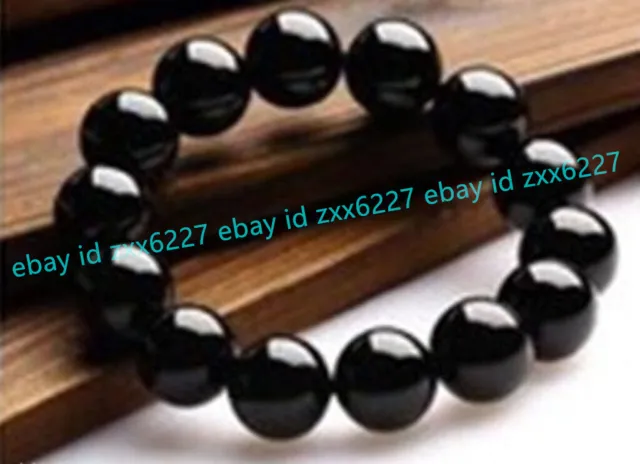 Natural 6/8/10/12mm Black Agate Onyx Round Gemstone Beads Stretch Bracelet 7.5''