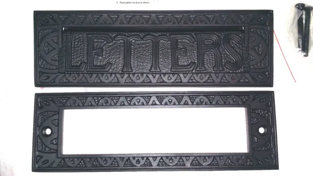 Decorative Black Iron Door Letter Slot 3" X 10" Brand New