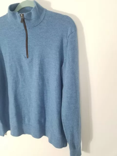 MEN'S UNTUCKIT 100% Merino Wool Blue Pullover Quarter Zip Sweater L $25 ...
