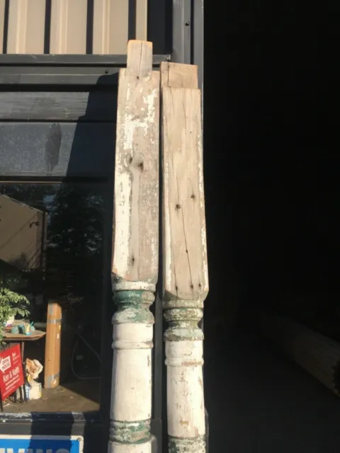 c1890 pair antique turned Victorian porch post columns 89.5/94” x 4.75” square