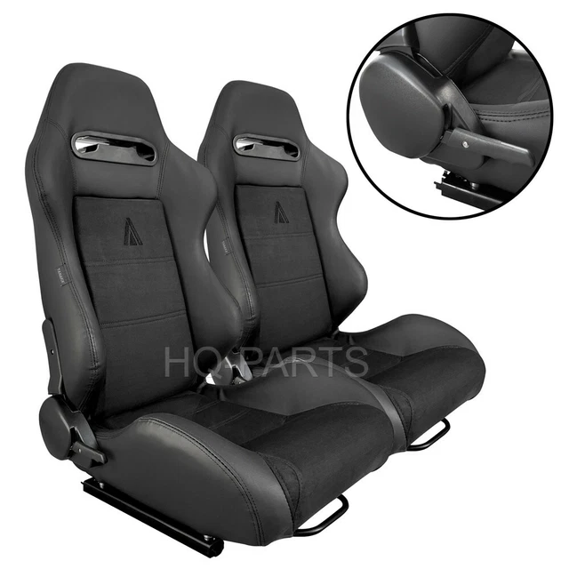 thumbnail image 2 of Pair Of Tanaka Black PVC Racing Seats – Reclining, Diamond Stitch (Fits Most Cars) 2 of 5