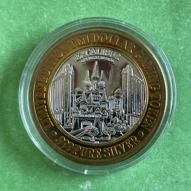 Excalibur Las Vegas, NV $10 Proof Silver Gaming Token Silver Strike in Capsule