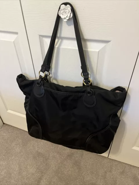 Tumi Unisex Duffel Bag Black Weekender Leather Nylon Dual Handle Zipper Beauty