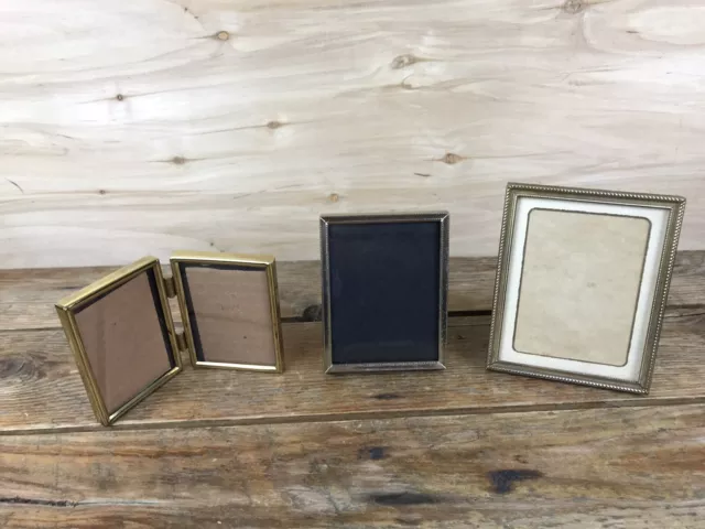 Lot of Metal MCM Vintage Photo Picture Frames Brass Gold Tone Small Mini Decor