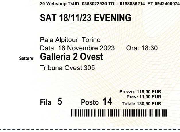 n. 2 Biglietti ATP finals 2023 - Torino