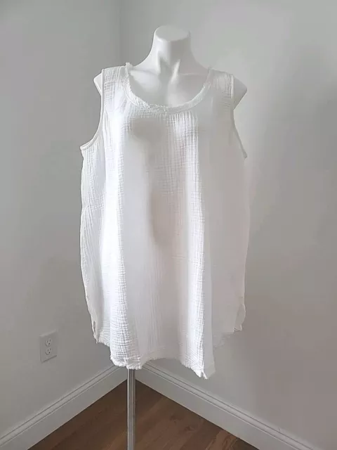 Eileen Fisher  White Textured Organic Cotton Sleeveless Tunic 1X