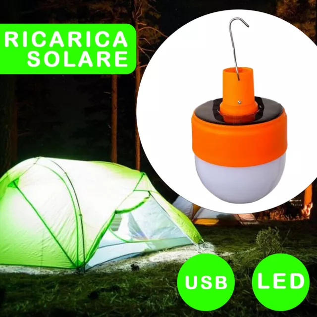 Lampada da Campeggio Luce Portatile Solare LED Lanterna Gancio Ricaricabile USB