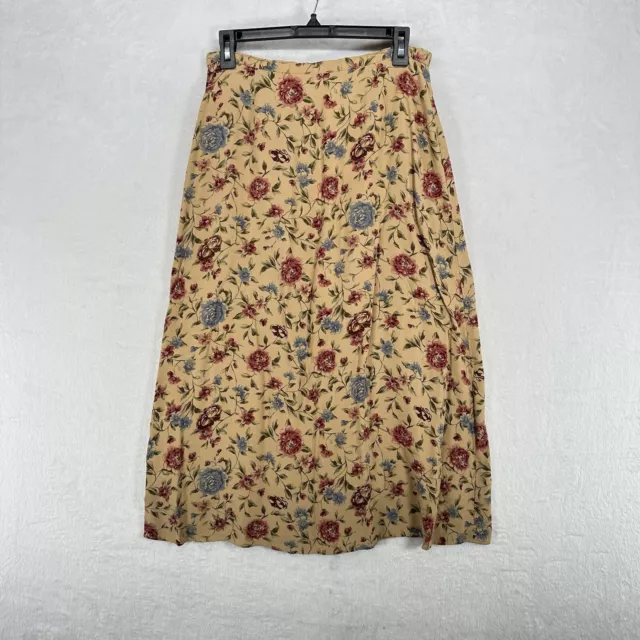 Vintage Talbots Skirt Womens 10 Petite Beige Floral Midi 90s Grunge School Boho