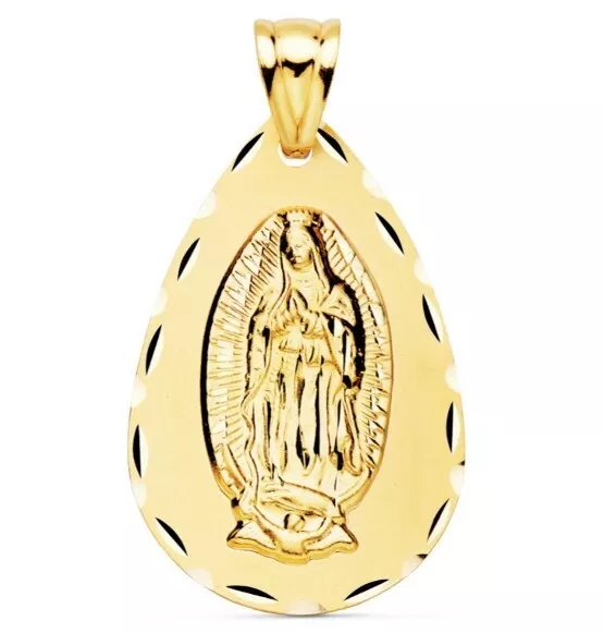 Pendente Oro 18k 750 Mls. Medaglia Vergine Guadalupe 36 X 23 Mm. 3,85 Grammi