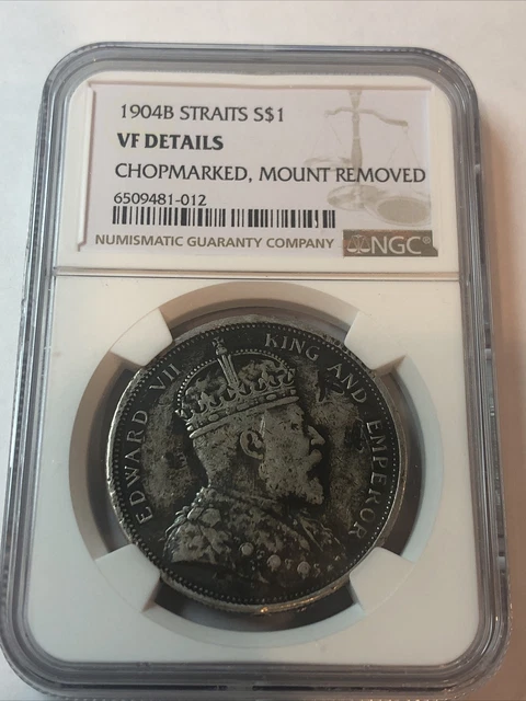 SASA Straits Settlement 1904B Edward VII Dollar NGC vf details chopmarked