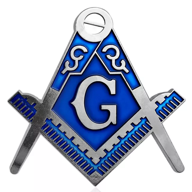 Freemasonry Compass & Square G Symbol Auto Car Emblem w/ Sticker Silver Finish