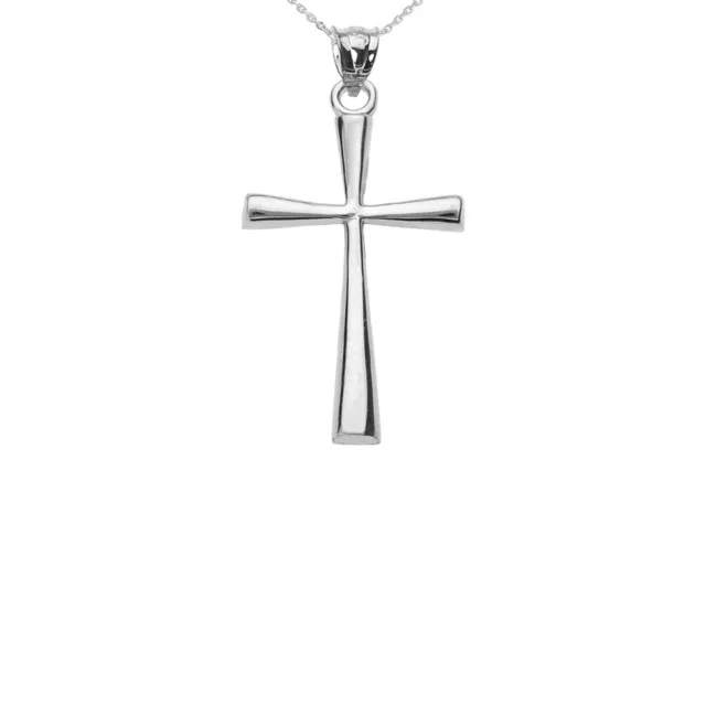 Solid 14k White Gold Cross Pendant Necklace ( Small )