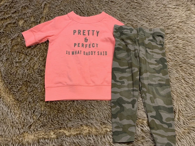 Carters Baby Girls 2pc Outfit Set Pants Top Sweatshirt Size 24 Months Camo Pink
