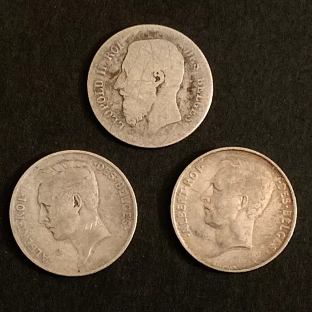 Pièces de Monnaie Belge Argent de Leopold II et Albert Roi Des Belges