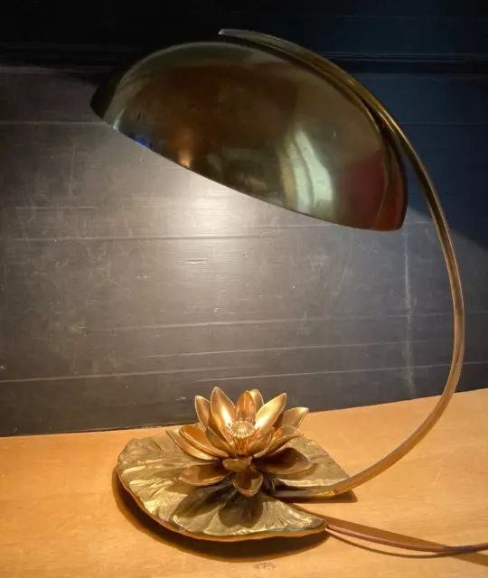 Grande lampe bronze nénuphar Christiane Charles maison année 70 décoration XX