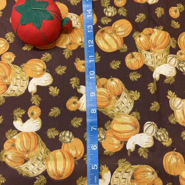 Pumpkins & Gourds Print Brown Cotton Fabric - FQ Fat Quarter Or Continuous Cut