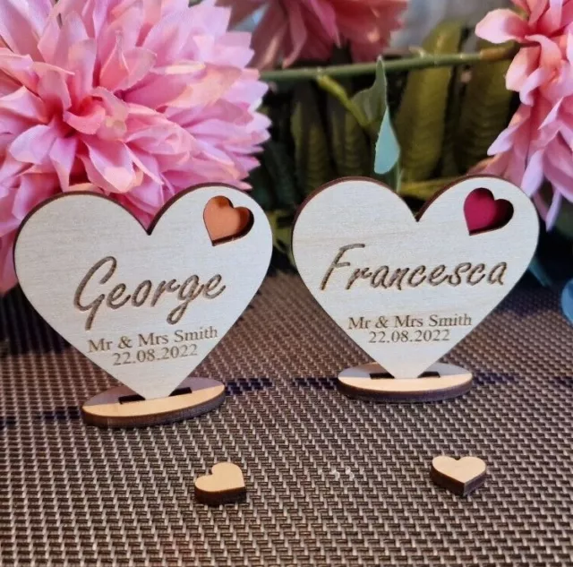 Heart wooden wedding place names, personalised Table centre decoration Party