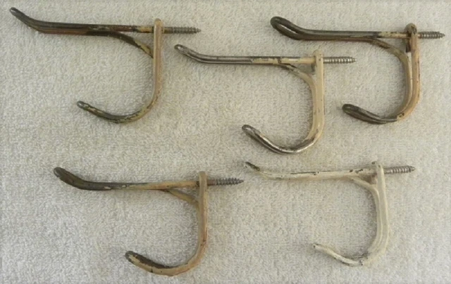 5 Original Farm House, Country School 2 Prong Bent Wire Old Paint COAT HOOKS (B)