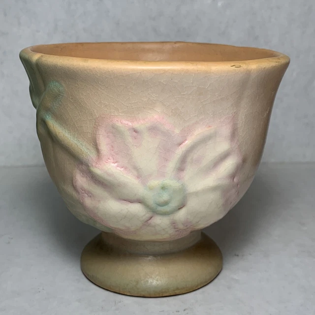 WELLER WILD ROSE Art Pottery 1930 Vintage Tall Vase Salmon Green Pink 4