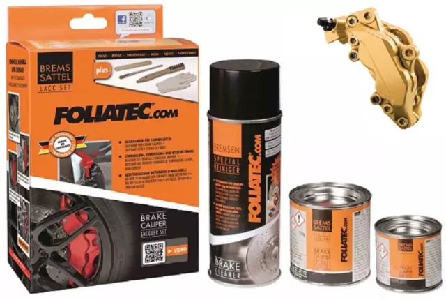 Brake Caliper Lacquer Paint Set Gold Cleaner Steel Brush Gloves - Foliatec