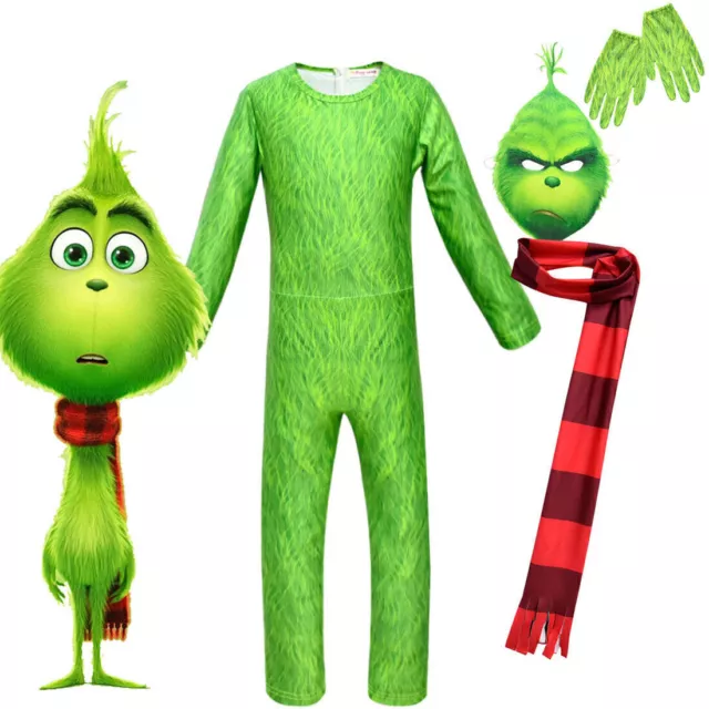 Kinder Jungen Mädchen The Grinch 3D Kostüm Weihnachten Karneval Kostüm Cosplay