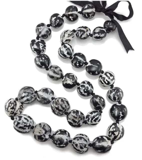 Tiger Kukui Tree Nut Lei Traditional Black & White Hawaiian Candlenut Necklace