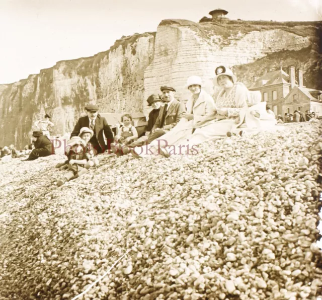 France Family at the Beach Cliffs c1930 Photo Stereo Plate Vintage V33L19n