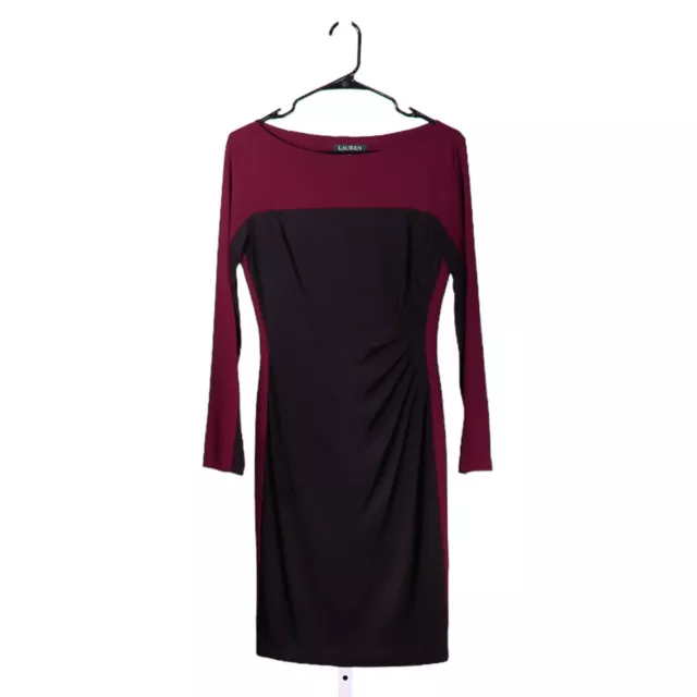 Ralph Lauren Women's Dress Black Burgundy Stretch Faux Wrap Long Sleeve Jersey 6